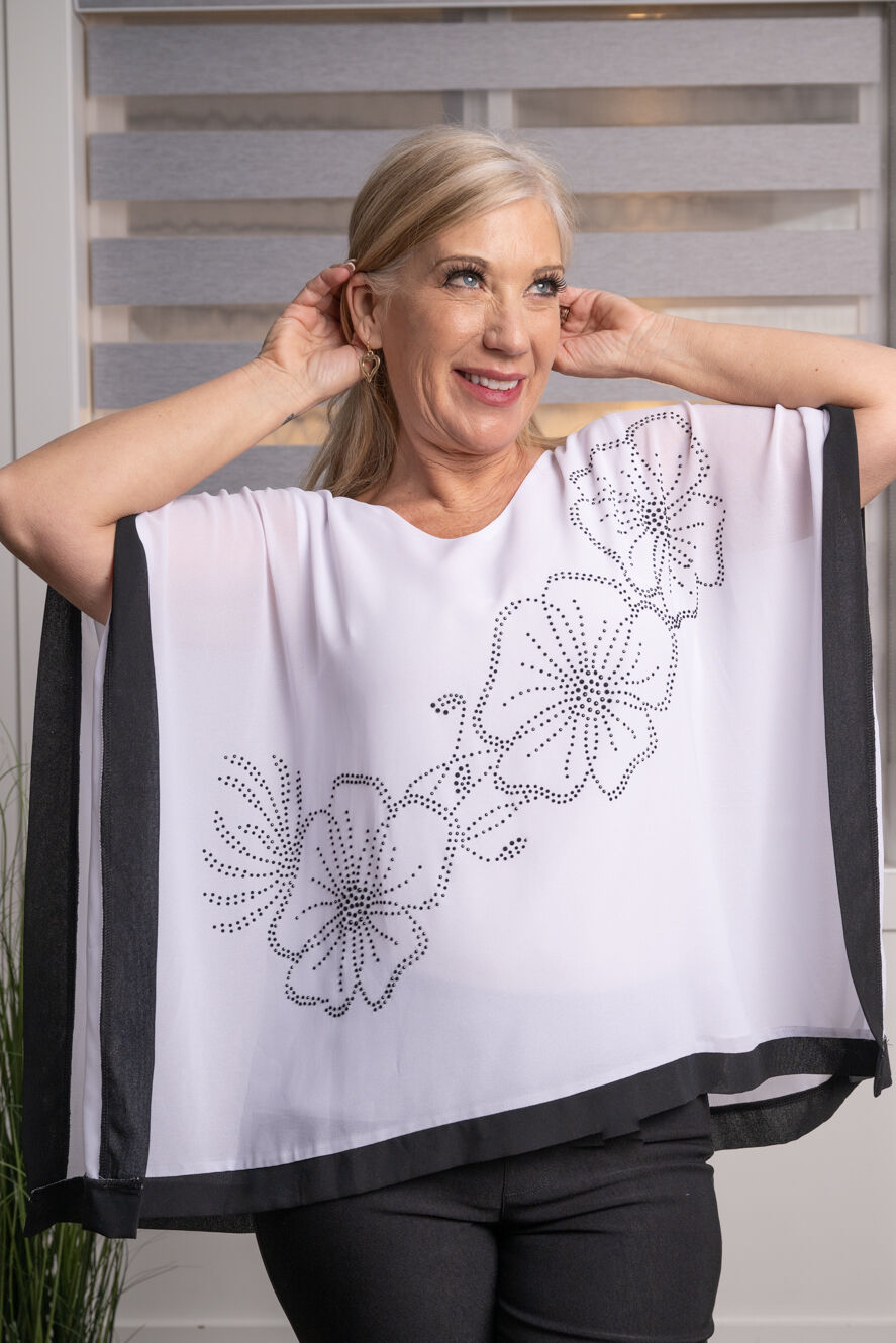 Embellished Floral Poncho Top Image 1