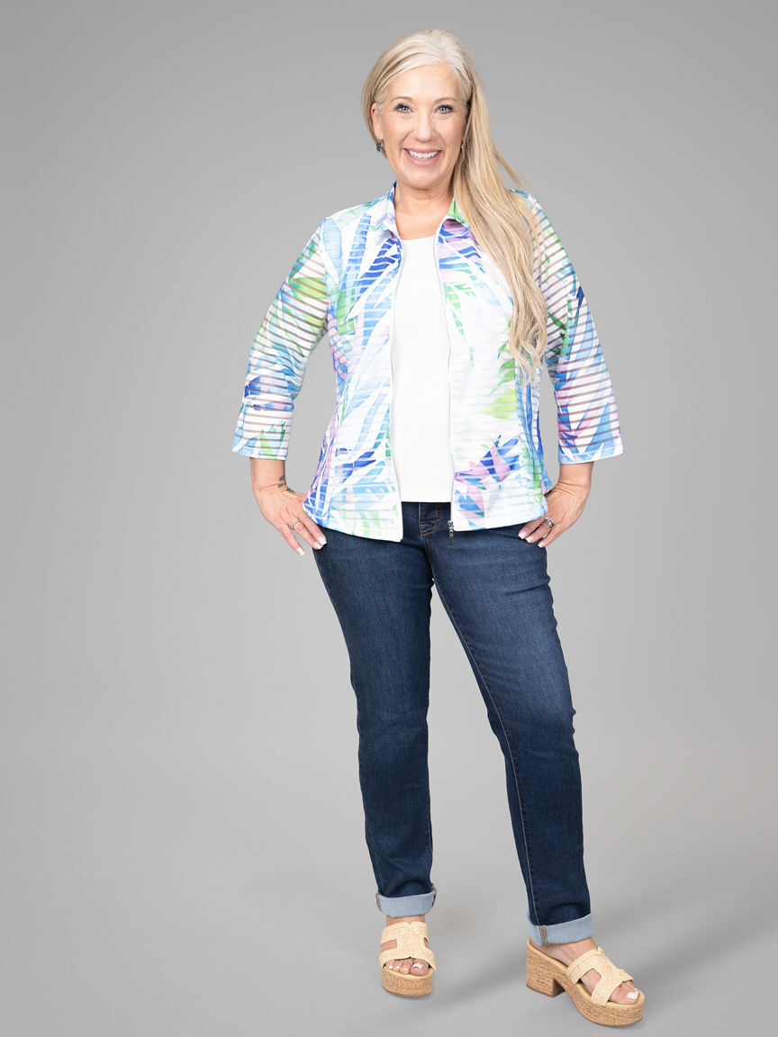 Sheer Stripe Tropical Leaf Jacket