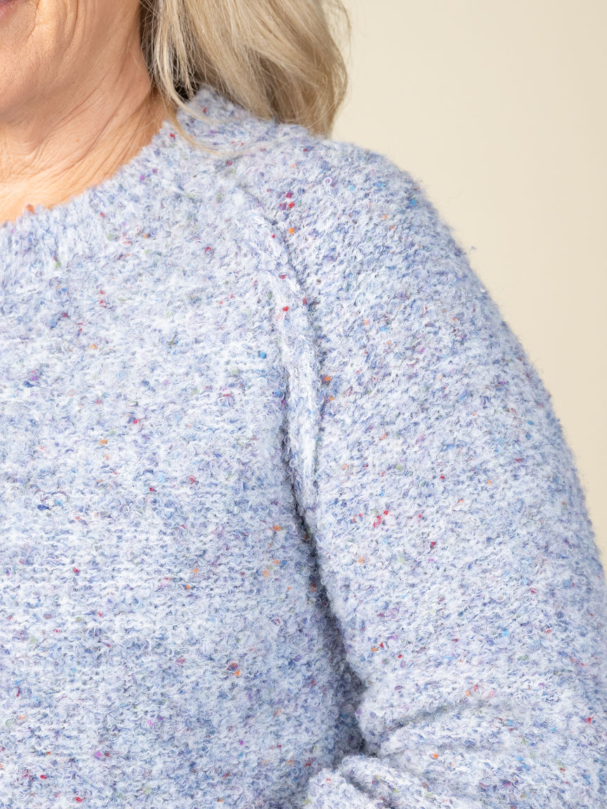 Long Sleeve Boucle Yarn Crew Neck Sweater Image 3