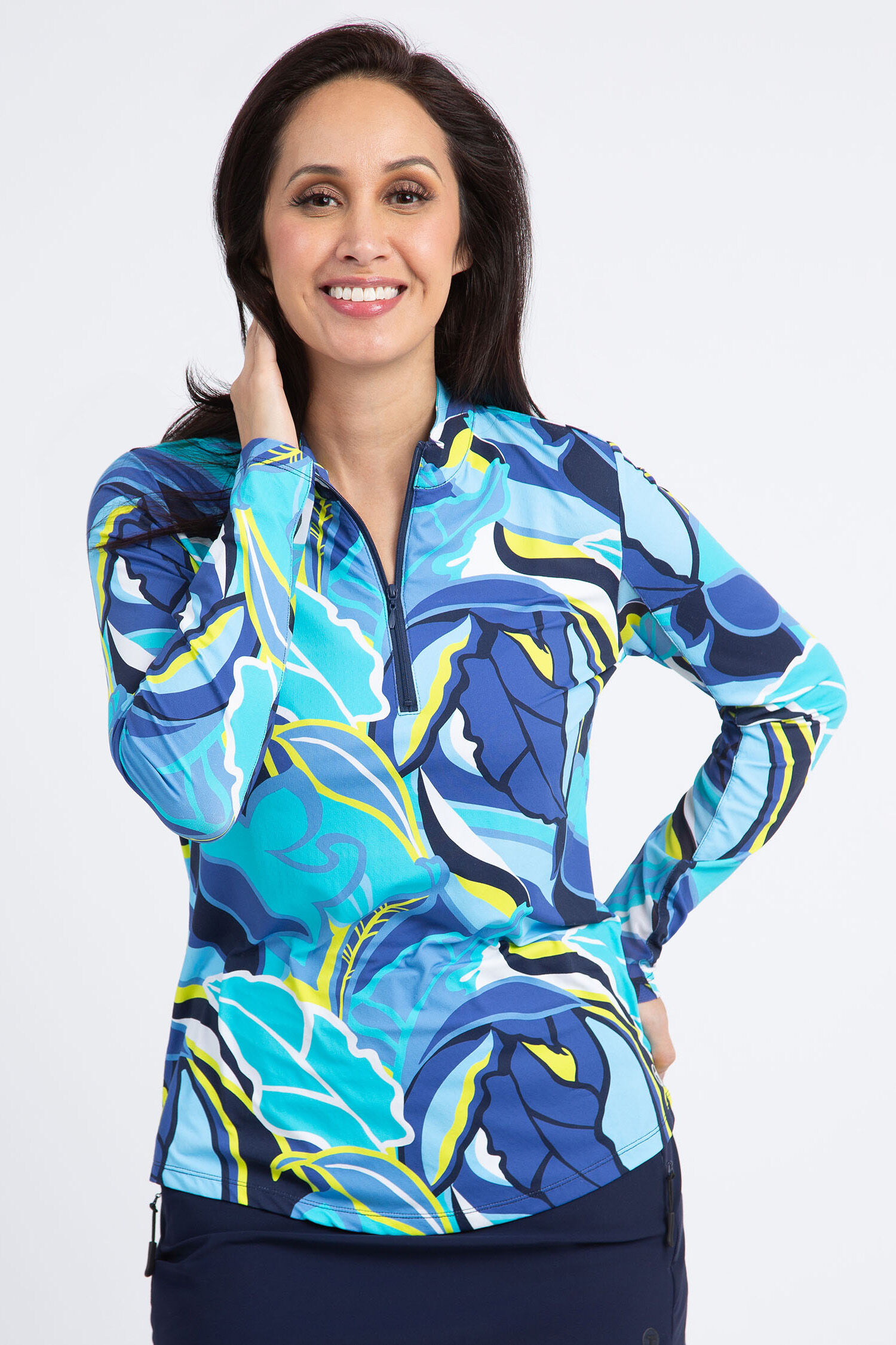 Printed Mock Neck Performance Golf Cardigan Image 1