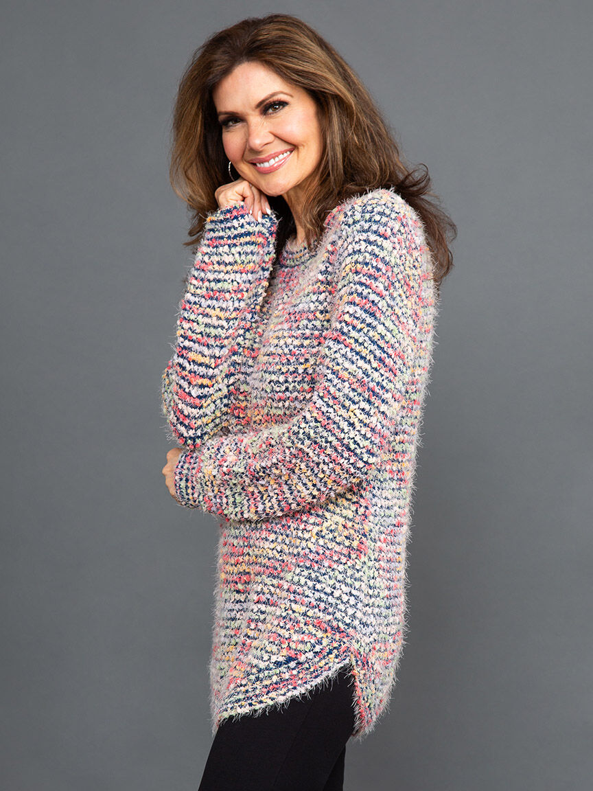 Colorful Eyelash Knit Long Sleeve Sweater Image 3