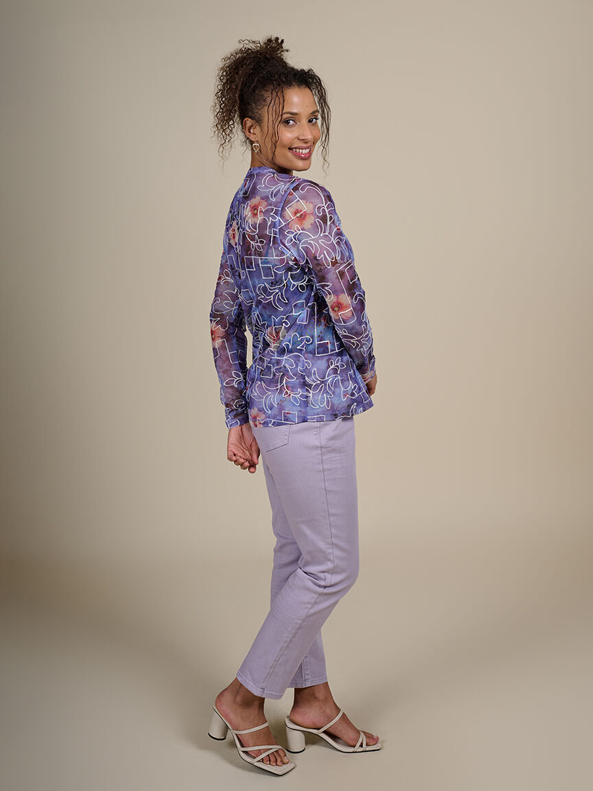 Long Sleeve Mesh Top with Embroidery  Image 5