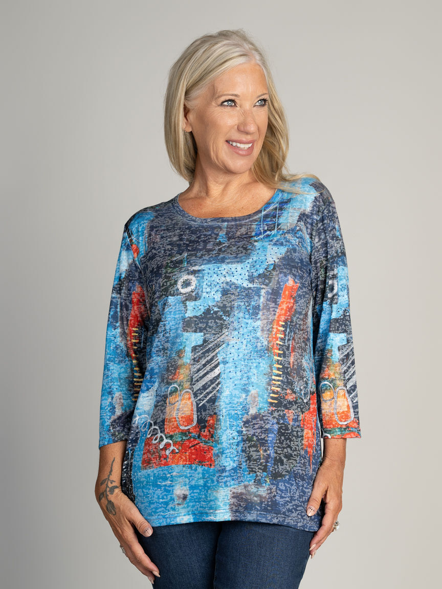 3/4 Sleeve Burnout Top Image 1