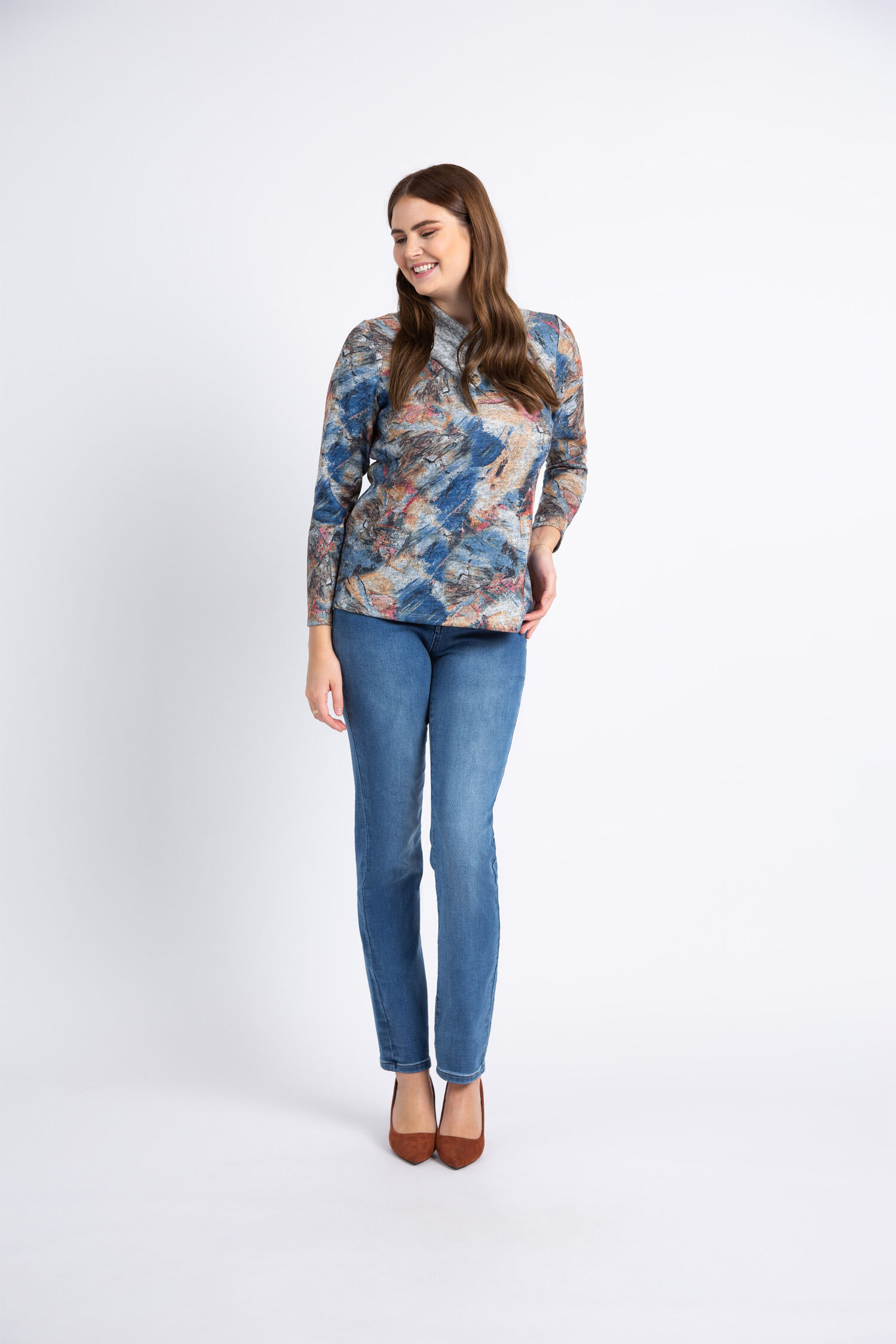Long Sleeve Button Neck Top  Image 1