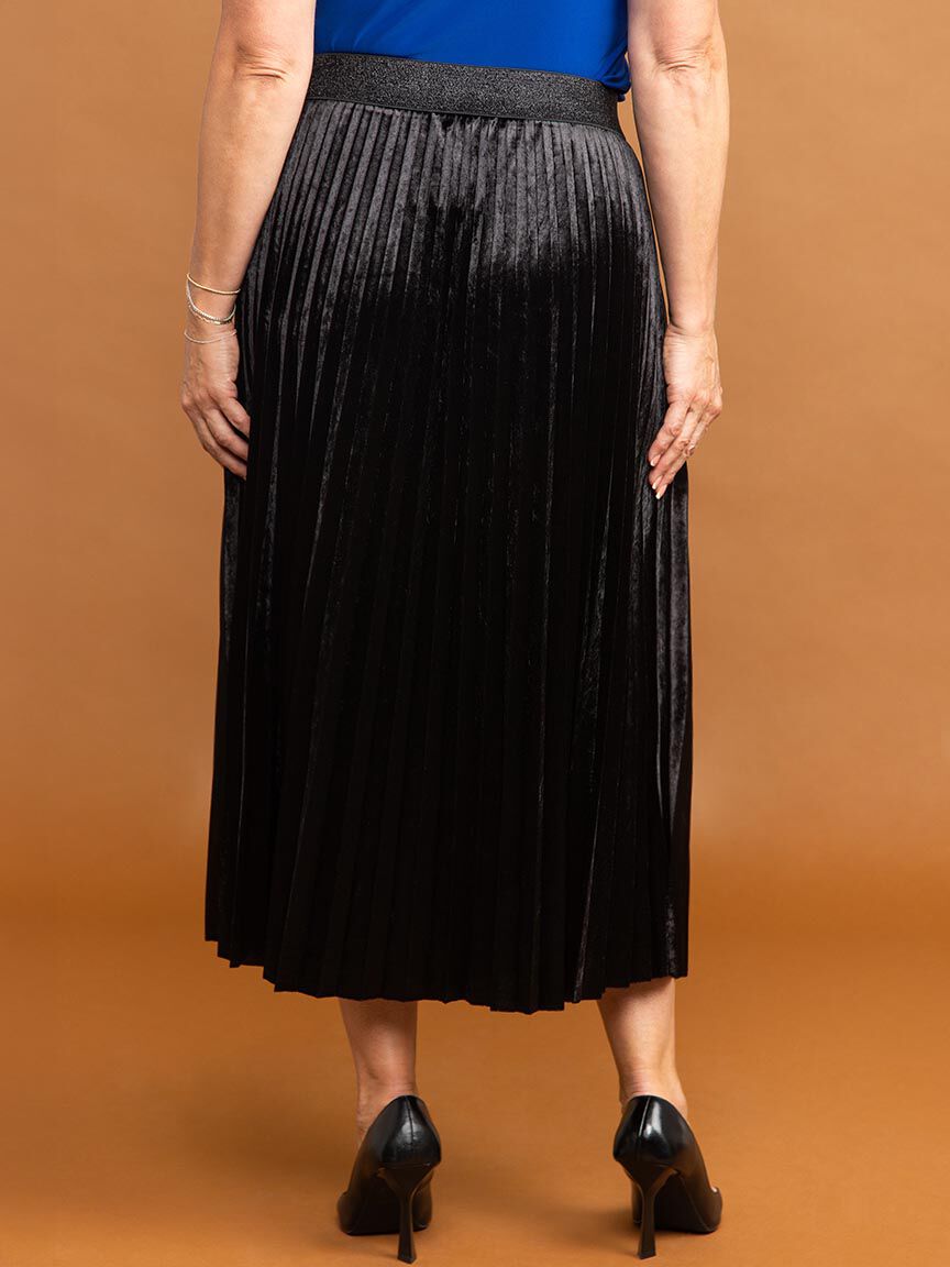 Pleated Velvet Midi Skirt