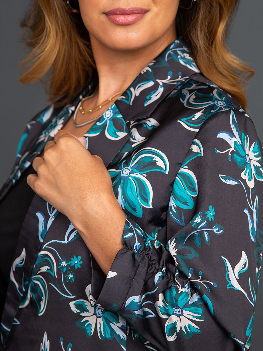 Unlined Satin Floral Blazer Image 5