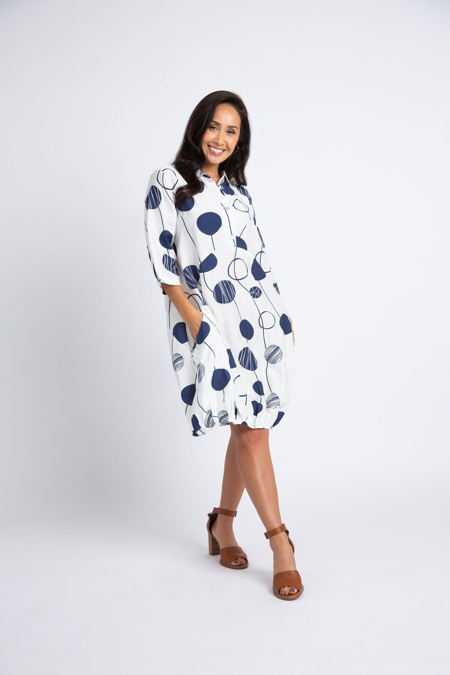 Three Quarter Sleeve Balloon Dress Image 1