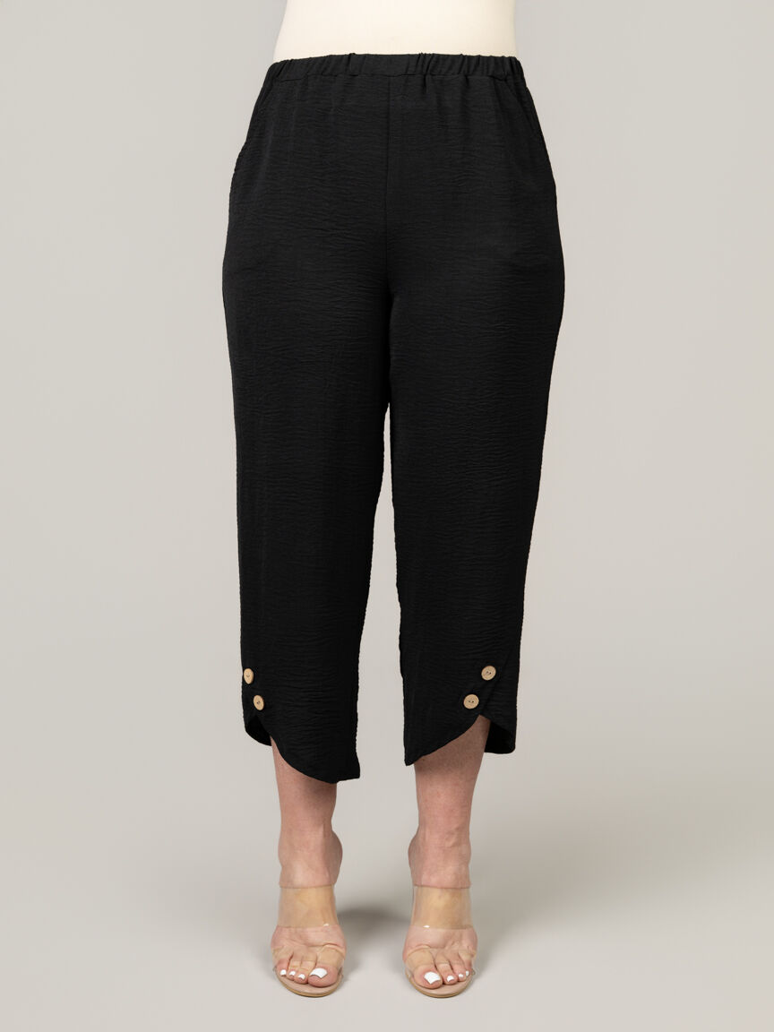 Elastic Waist Flowy Pant with Button Detail