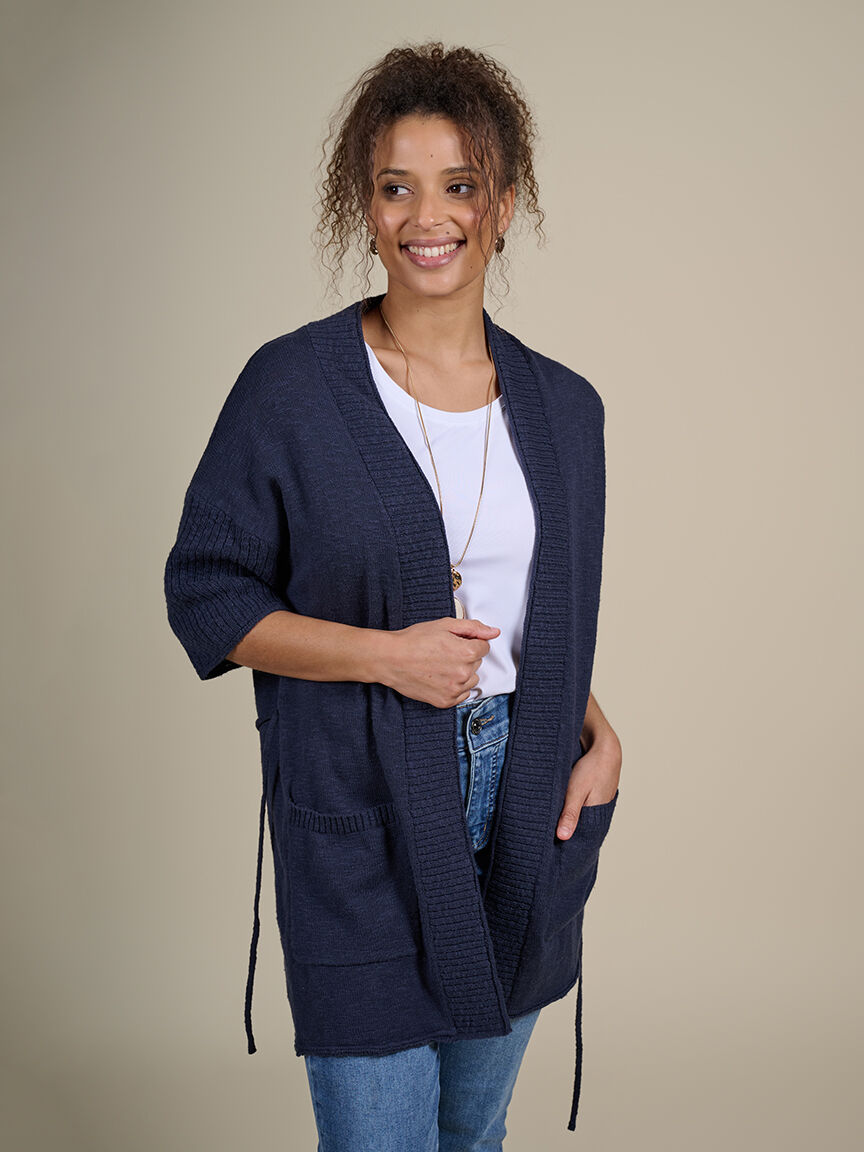 Short Sleeve Knit Cardigan with Belt  Image 1