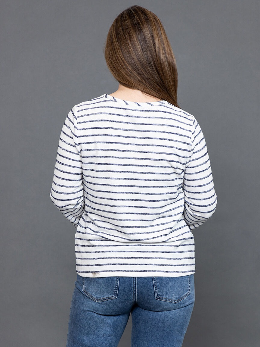 &frac34; Sleeve Rolled Cuff Striped Top  Image 4