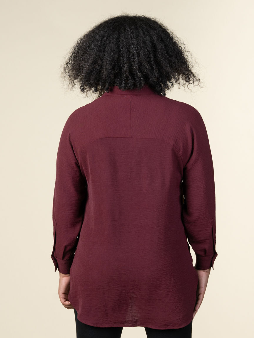 Stretch Woven Flowy Raglan Sleeve Shirt