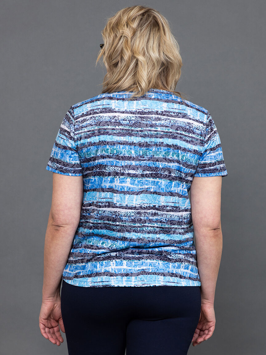 Striped V-Neck Top w/ Hotfix Rhinestones  Image 4