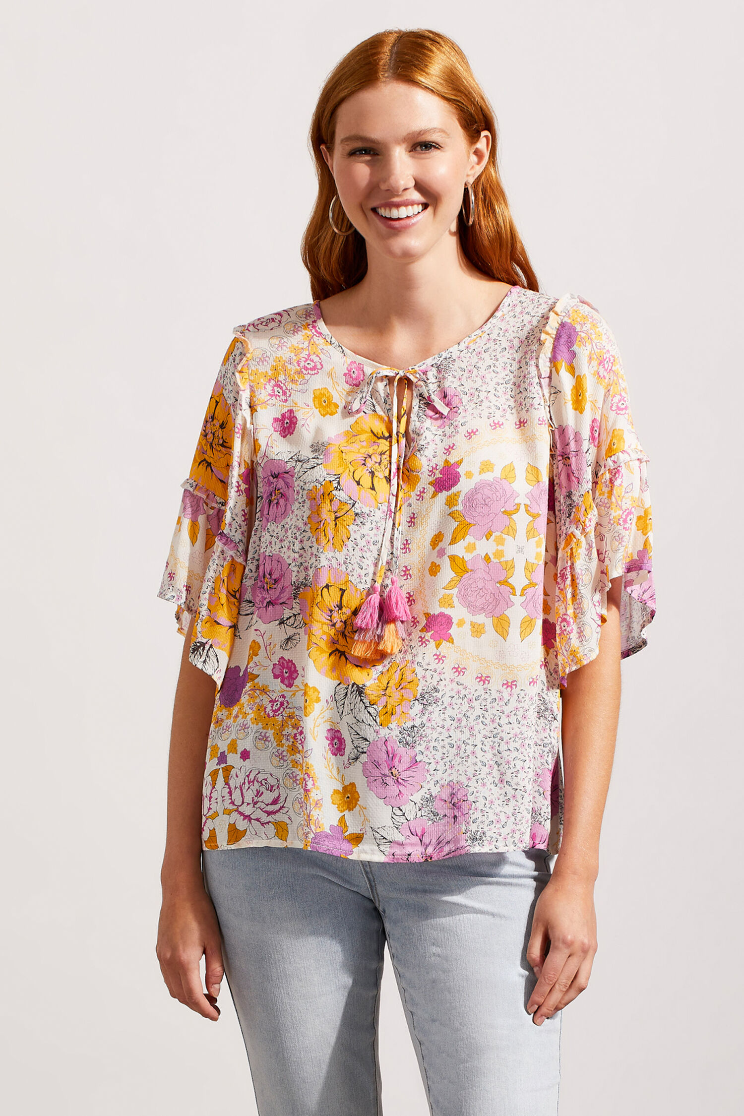 Flowy Kimono Sleeve Blouse w/ Tassels Image 1