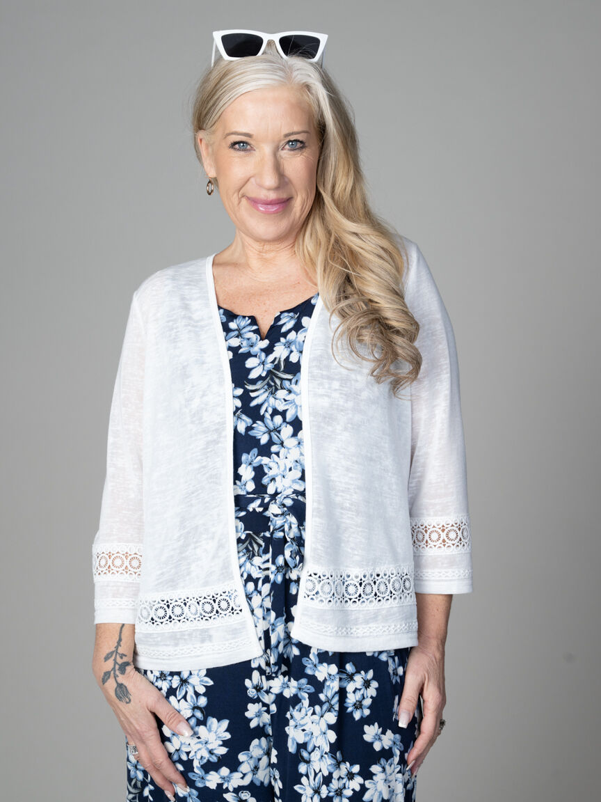 3/4 Sleeve Cardigan With Crochet Detail