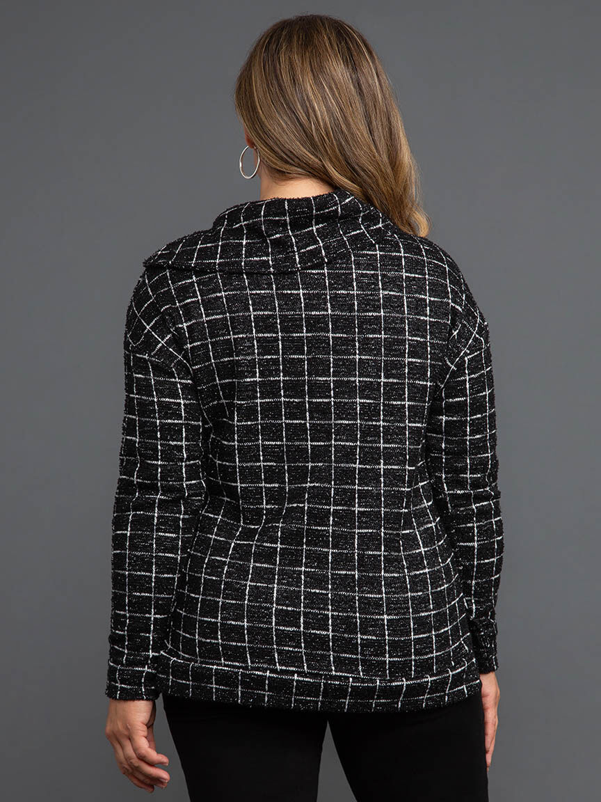 Shiny Thread Split Neck Top with Zippered Collar Image 4