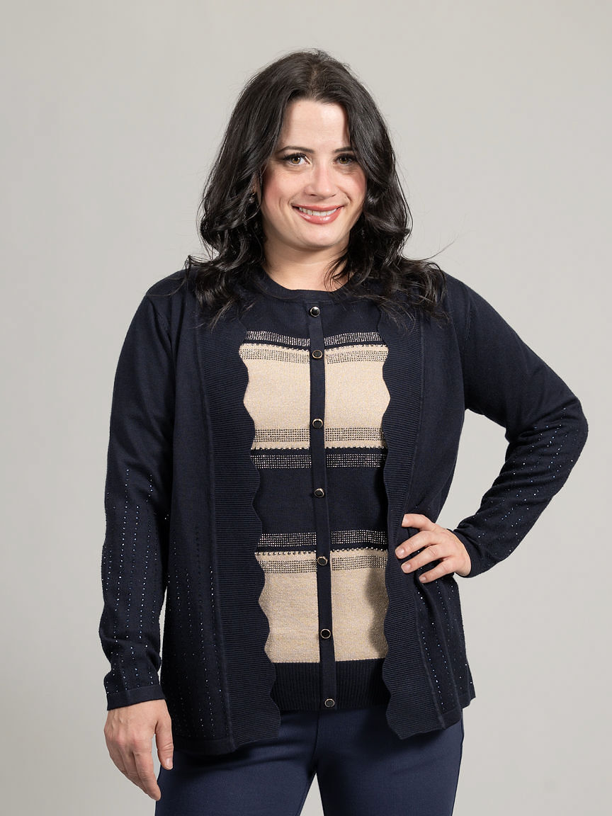 Scallop Open Front Cardigan With Hotfix