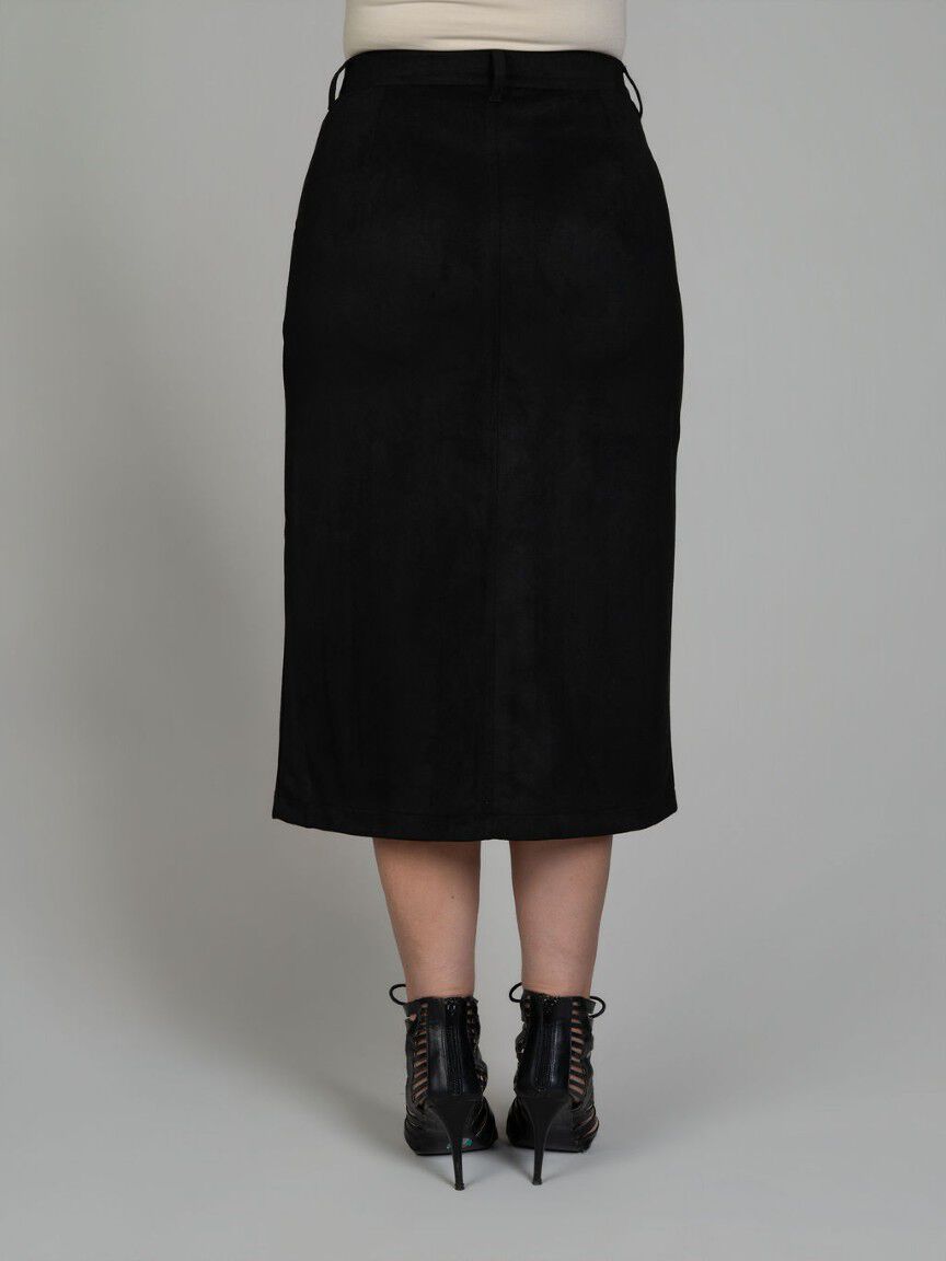 Suede Button-Front Skirt