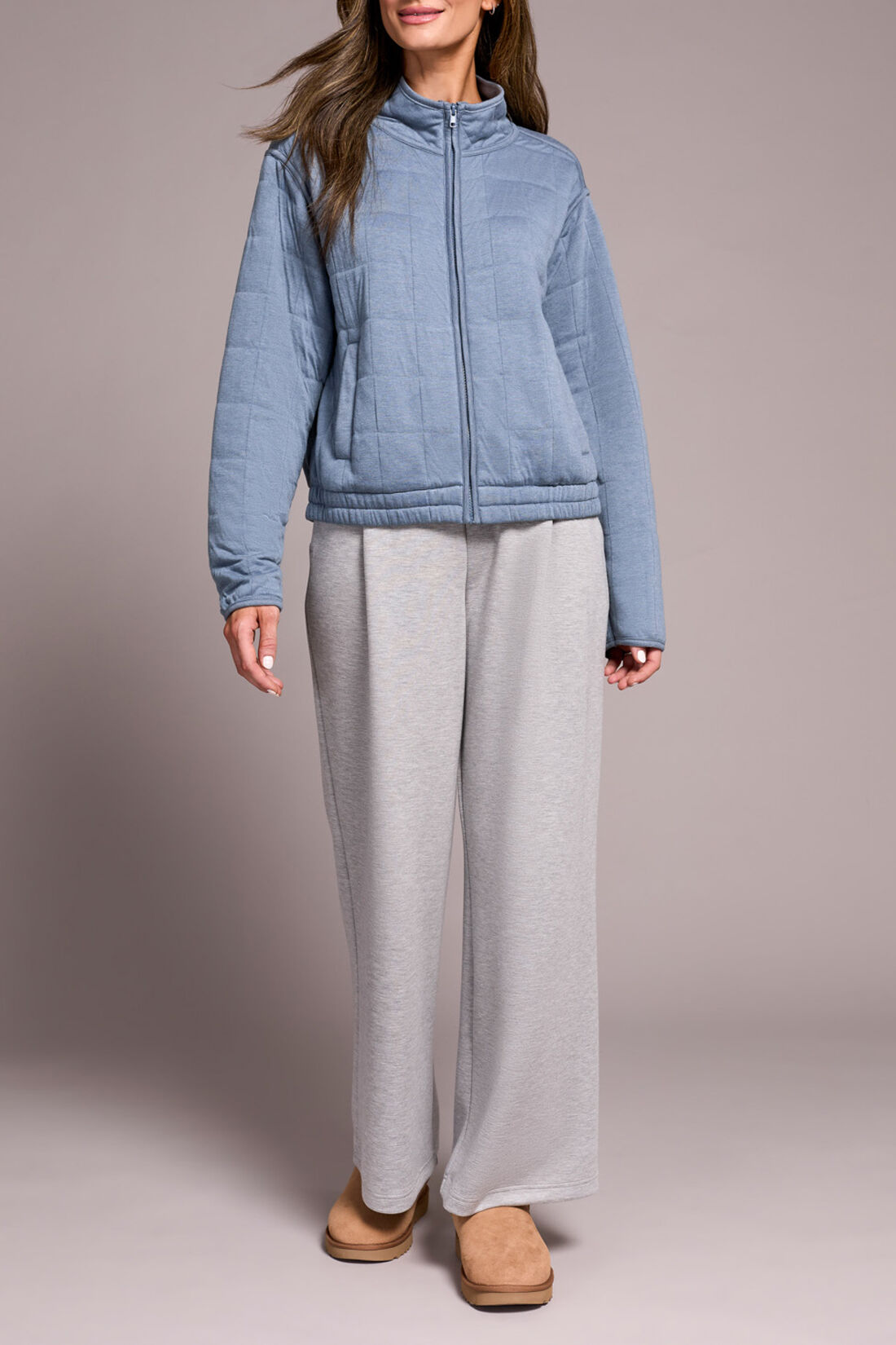 Long Sleeve Quilted Mock Neck Zip Front Jacket