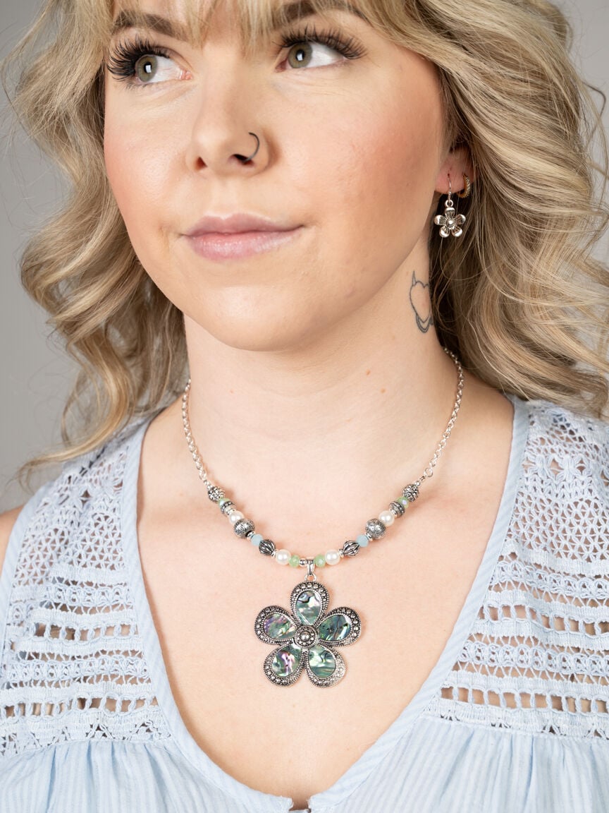 Abalone Flower Necklace and Earring Set