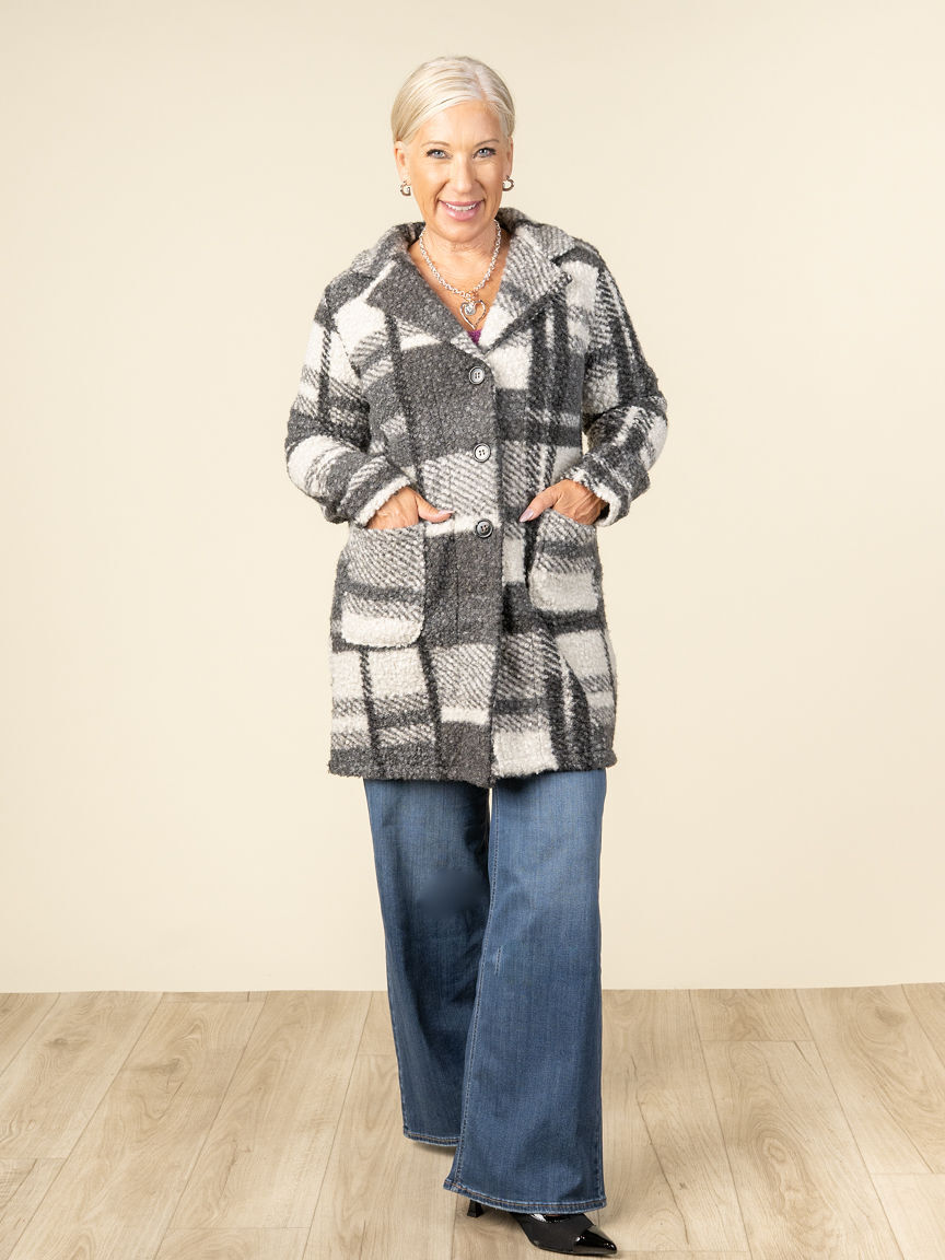 Long Sleeve Button Up Plaid Shacket