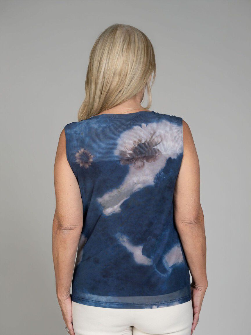 Sleeveless Mesh Cowl Neck Top