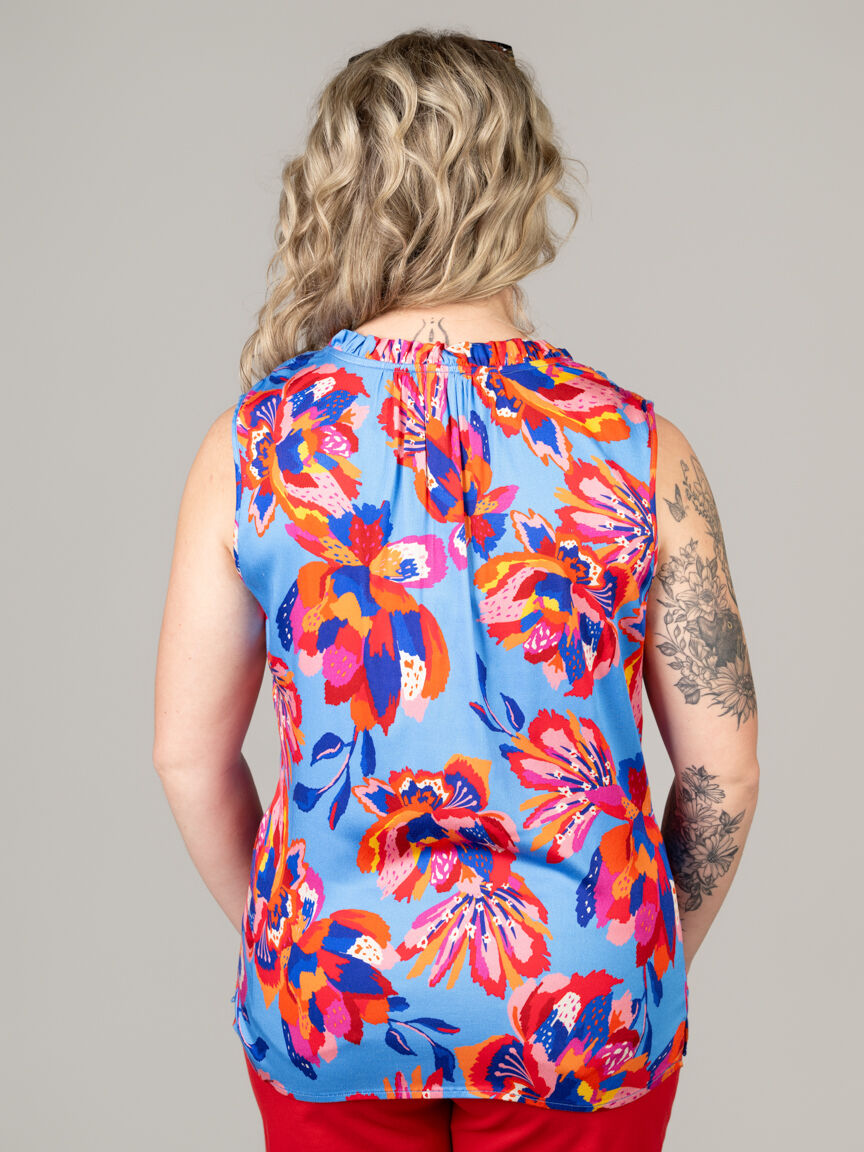 Sleeveless Blouse With Frilled Neckline