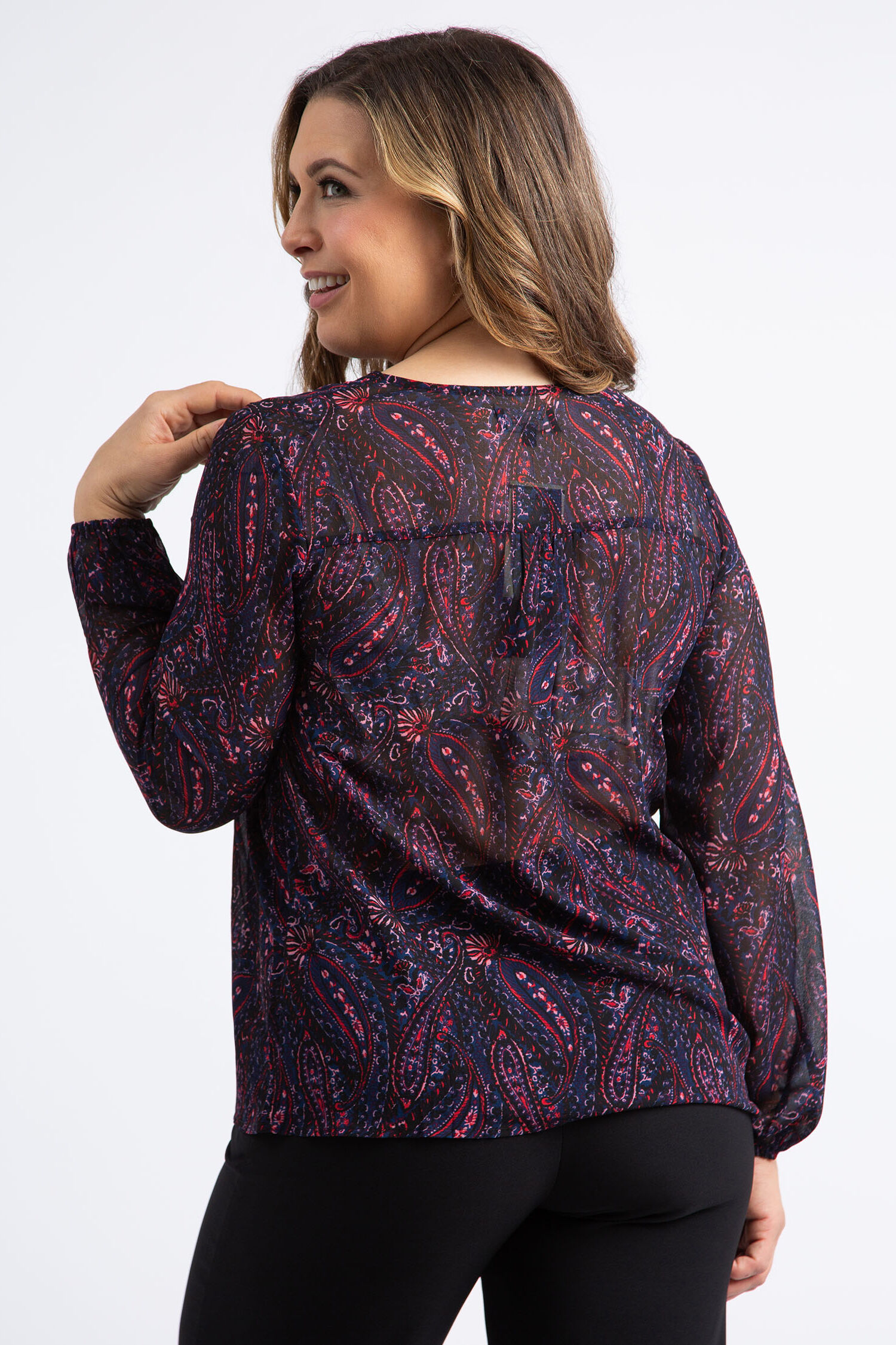 Layered Paisley Chiffon Blouse Image 4