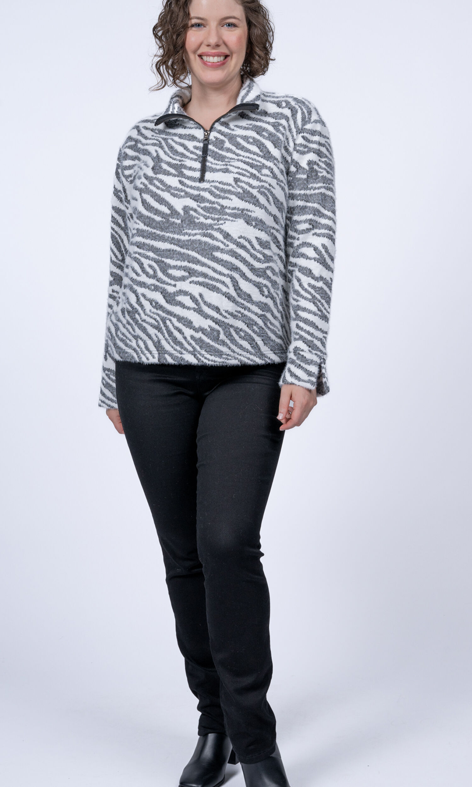 Half-Zip Mock Neck Zebra Pullover  Image 4