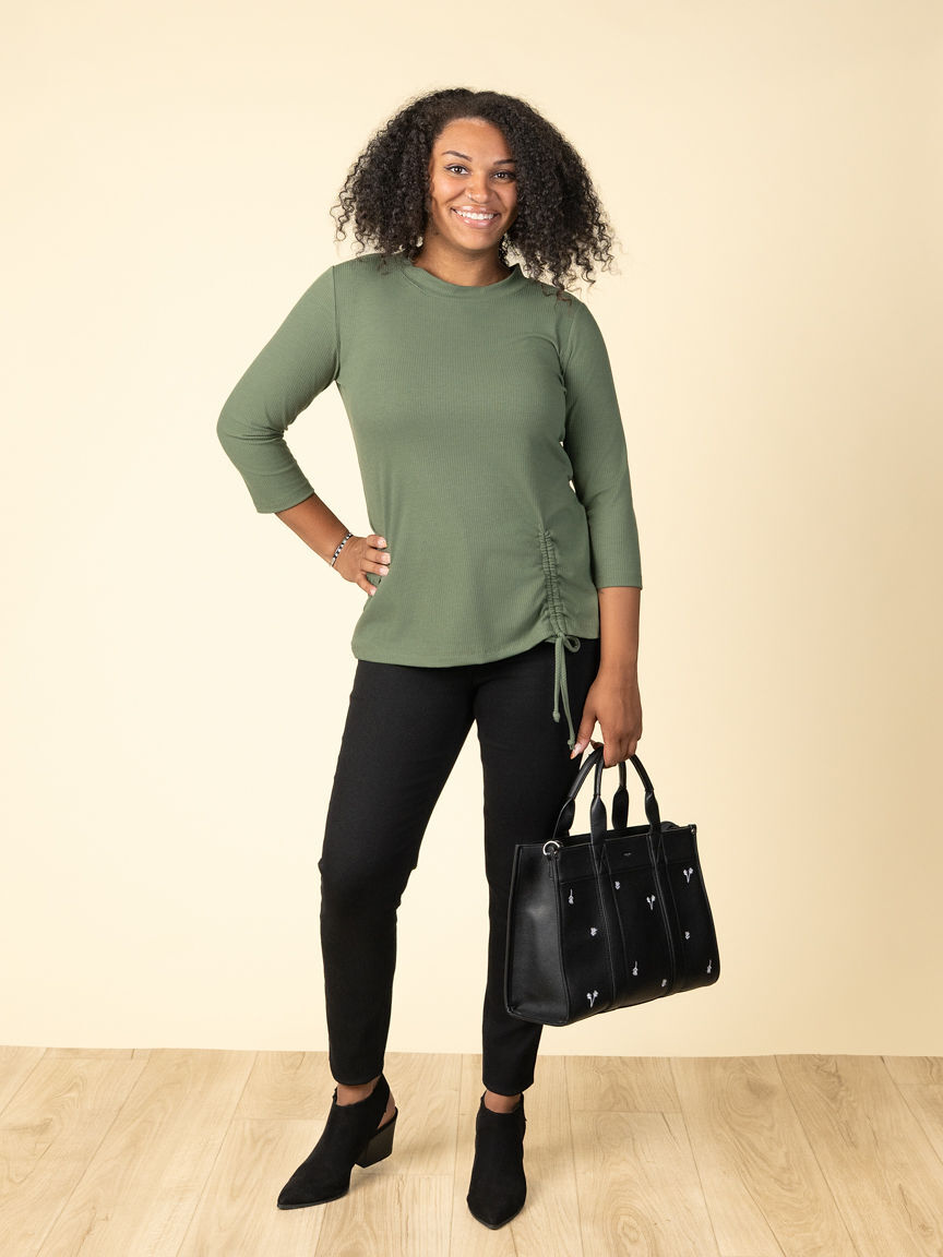 &frac34; Sleeve Knit Top w/ Drawstring