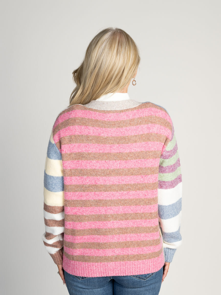 Striped Button-Up Cardigan