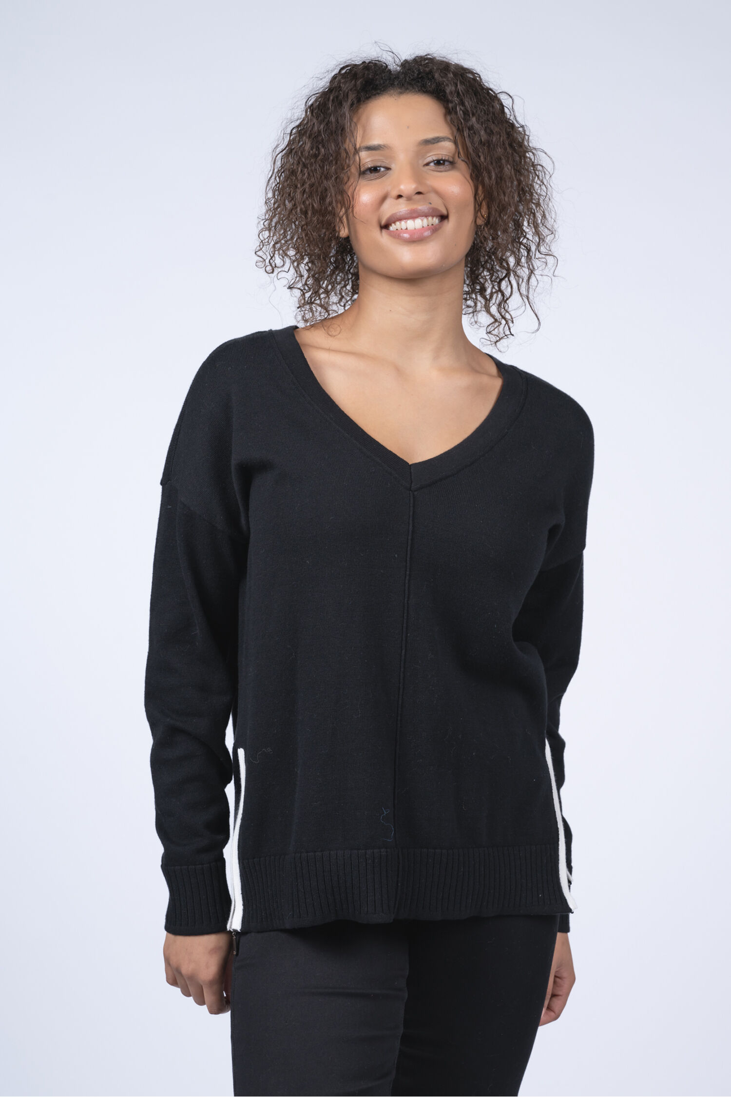 Side Zip V-Neck Sweater  Image 1