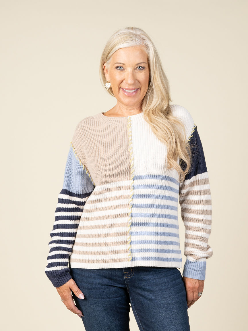 Multi Stripe Boat Neck Sweater Image 2