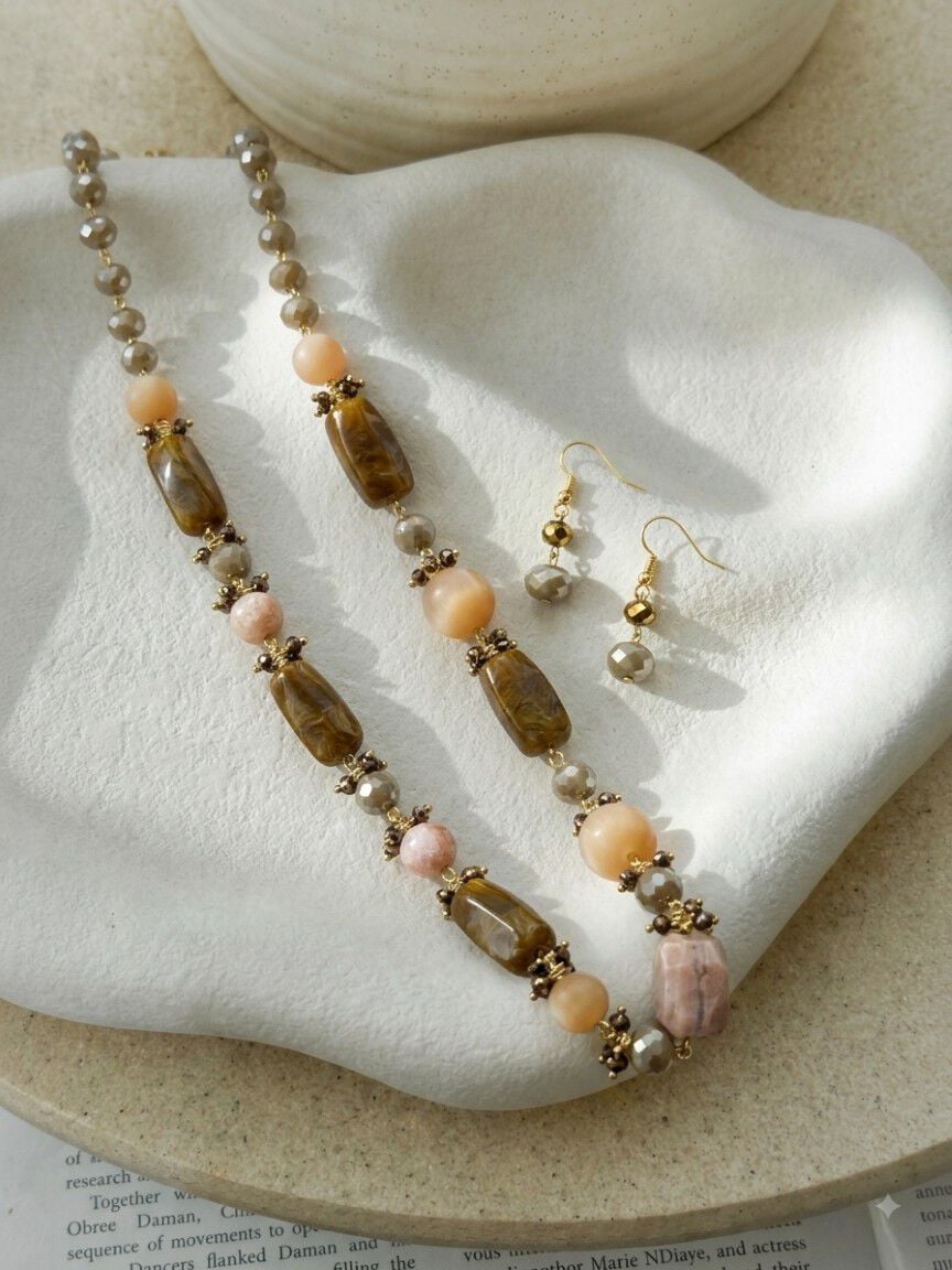 Mixed Bead Necklace and  Earrings Set