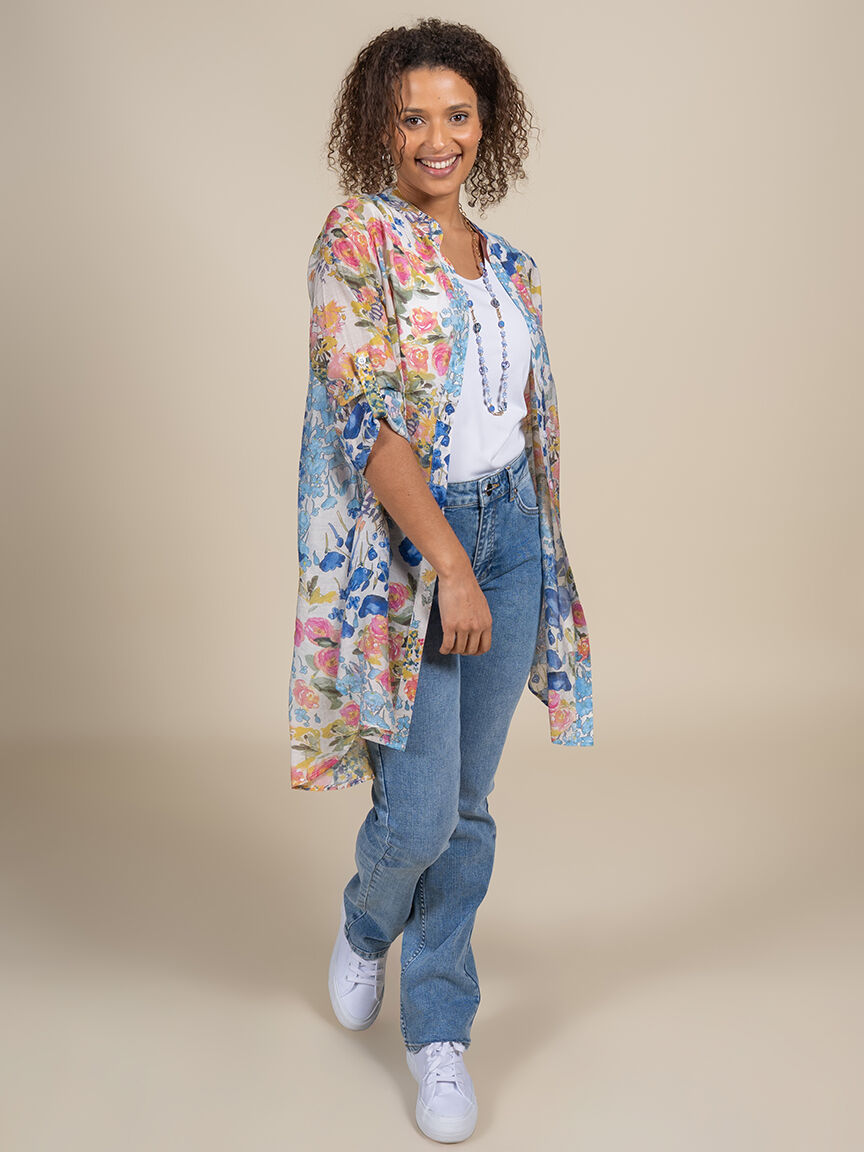 Long Sleeve Button Up Tunic with Roll Tabs  Image 3