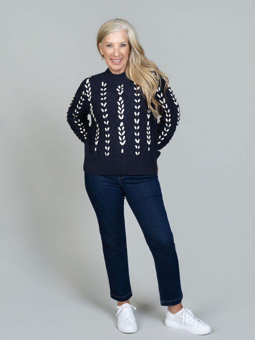Cable Knit Mock Neck Sweater