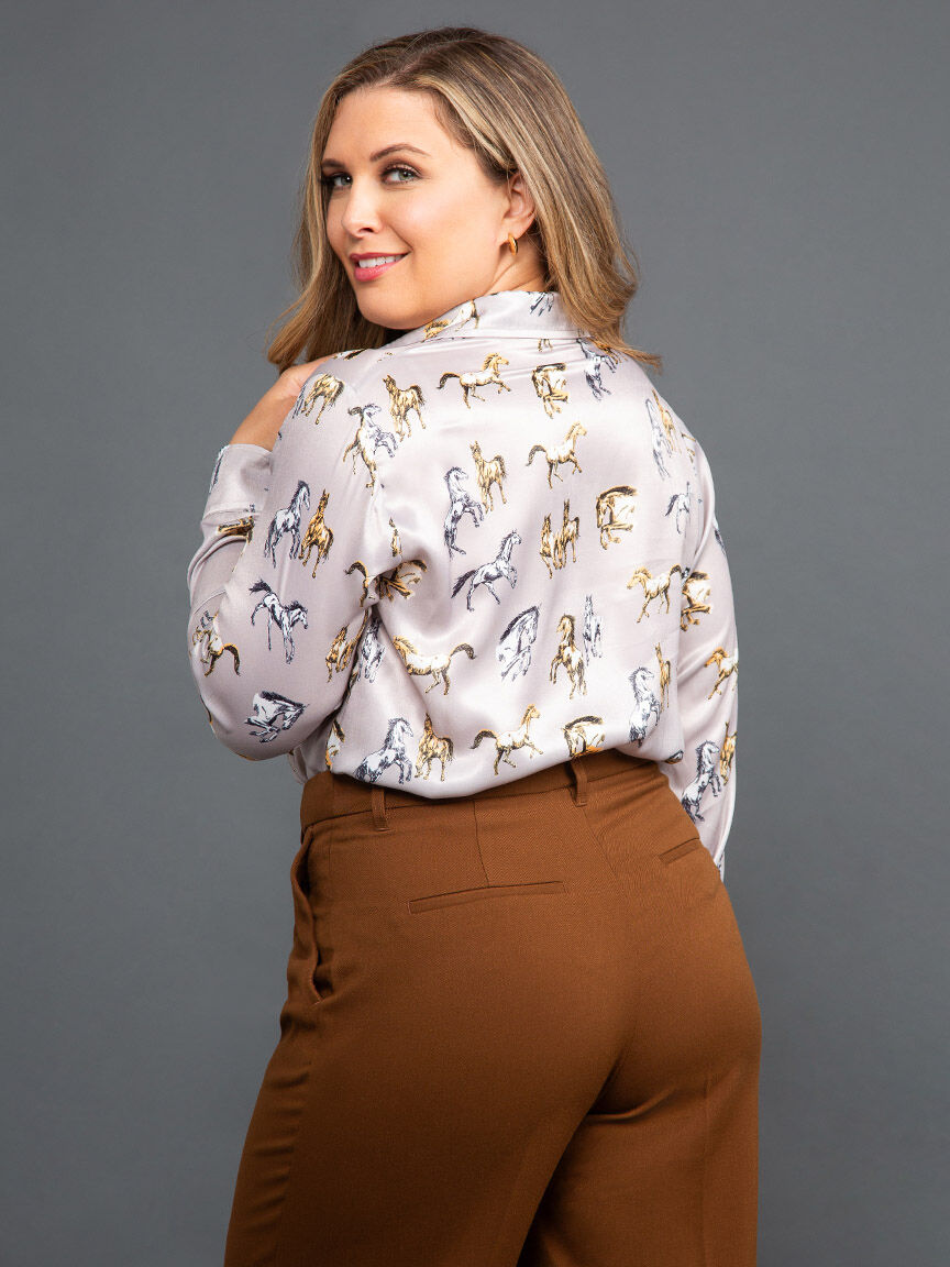 Long Sleeve Satin Button Down Blouse Image 6