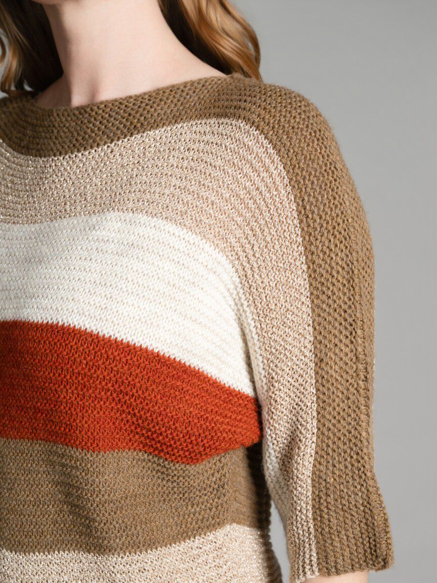 3/4 Sleeve Lurex Knit Sweater