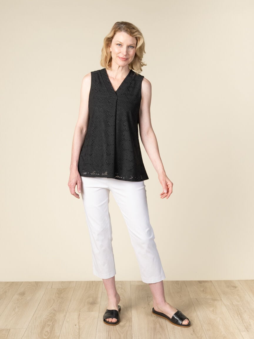 Sleeveless V Neck Top With Eyelet Lace Image 1