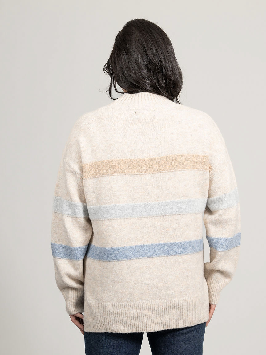 Striped Long Sleeve Mock-Neck Sweater
