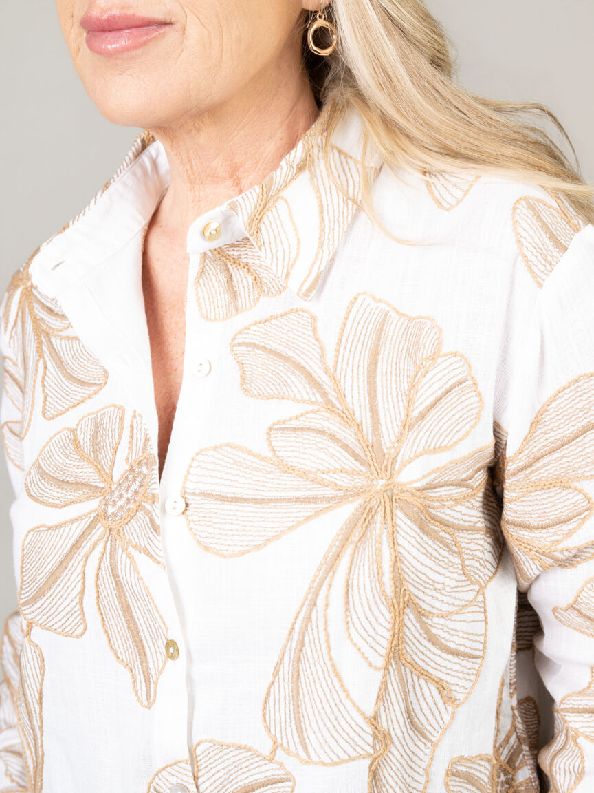 Embroidered Linen Button Up Blouse