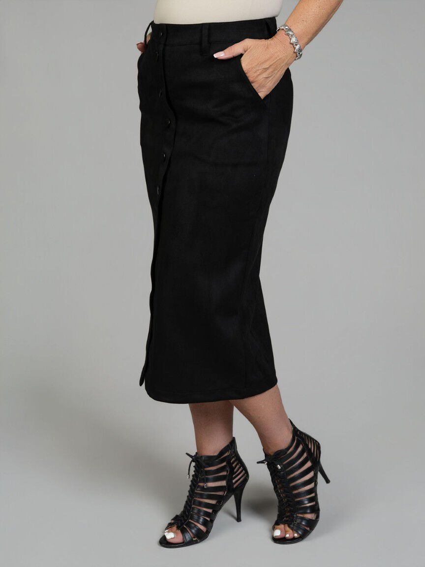 Suede Button-Front Skirt