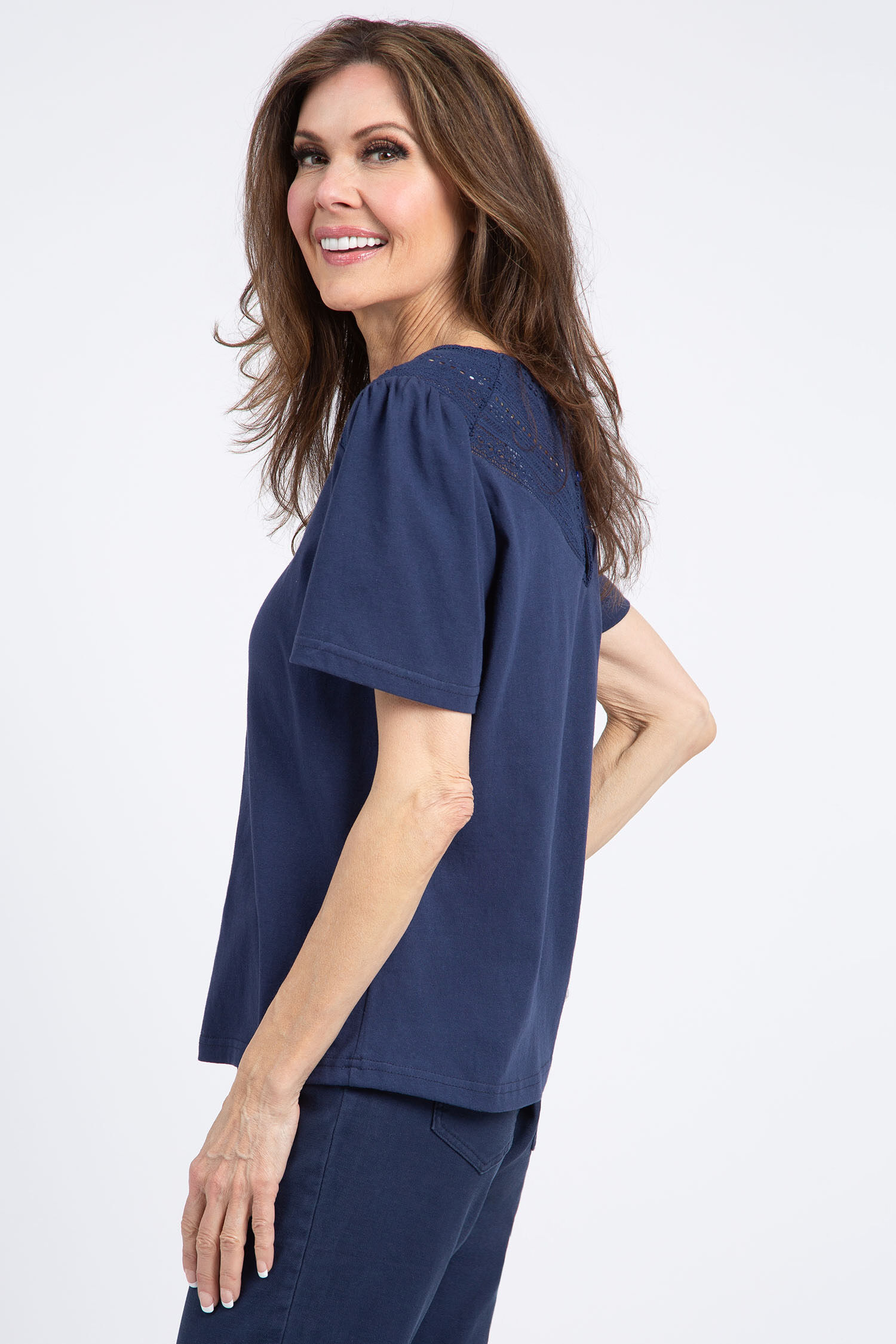 Short Sleeve Top w/ Lace Detail Image 2