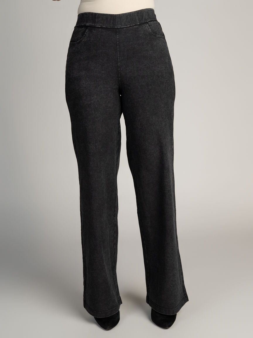 Wide Leg Pull-On Denim Pants