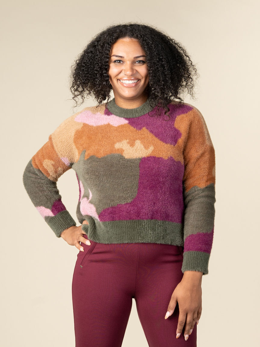 Fuzzy Intarsia Crew Neck Sweater Image 2