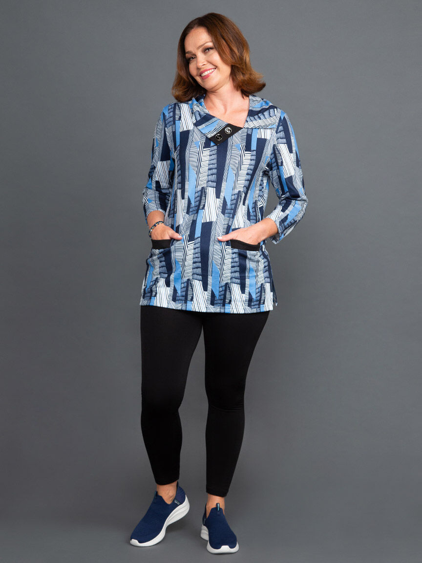 &frac34; Sleeve Split Cowl Neck Top Image 1