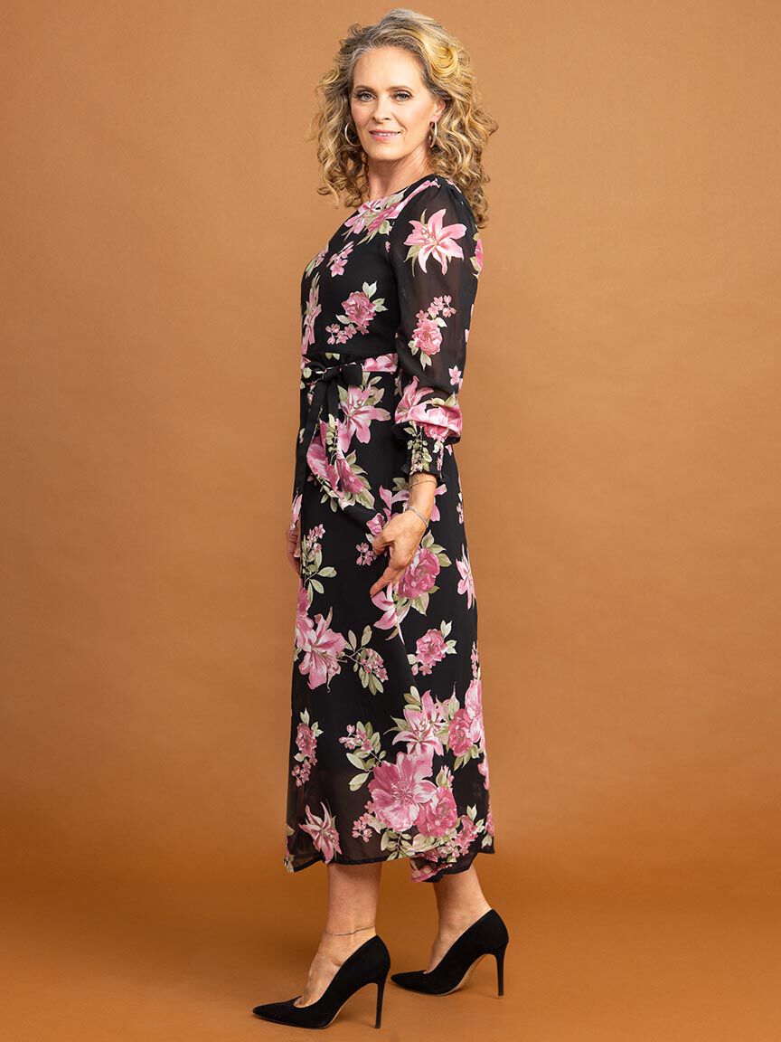 Maxi Dress w/ Belt and Sheer Sleeves Image 2