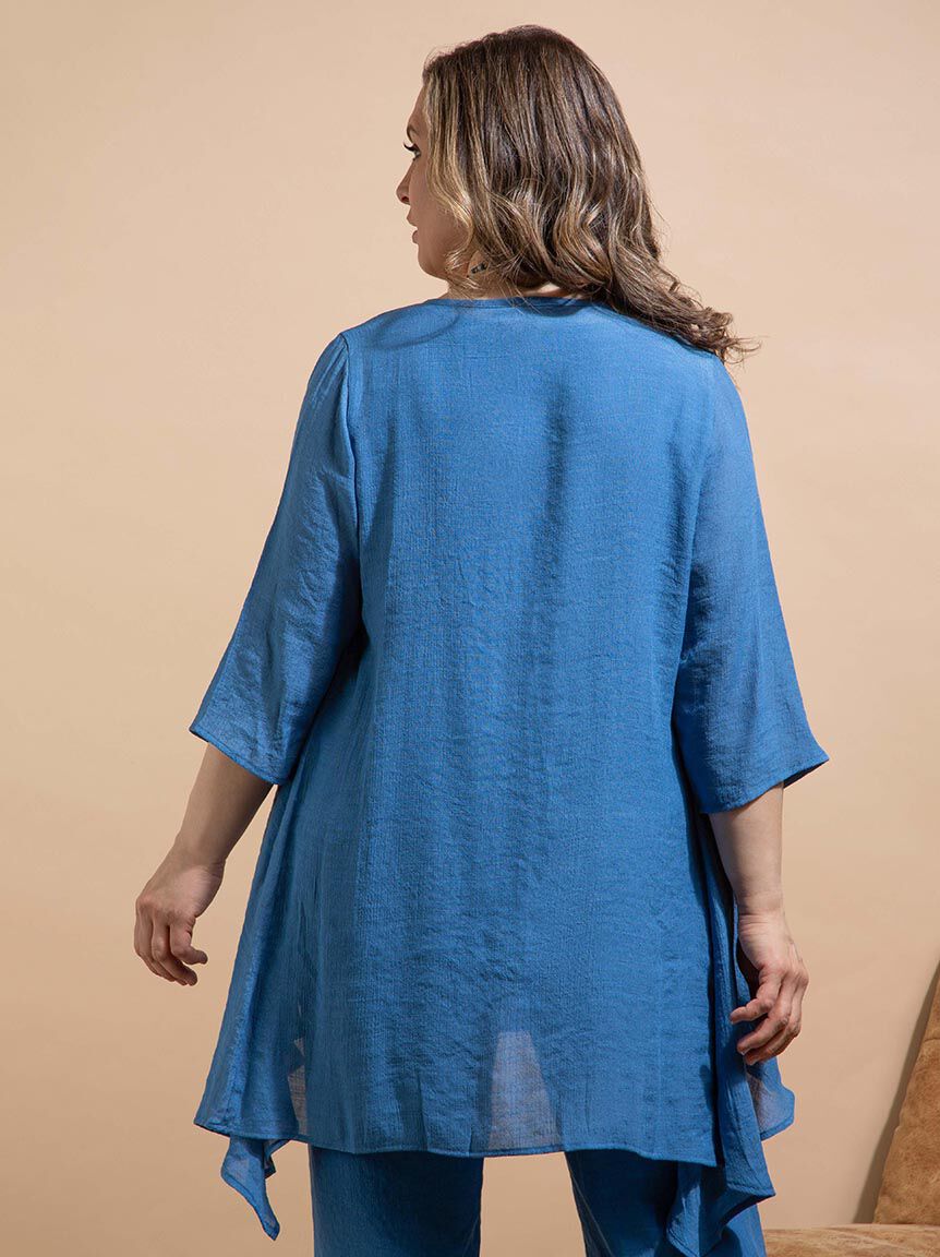 &frac34; Sleeve Linen-Look Cardigan Image 4