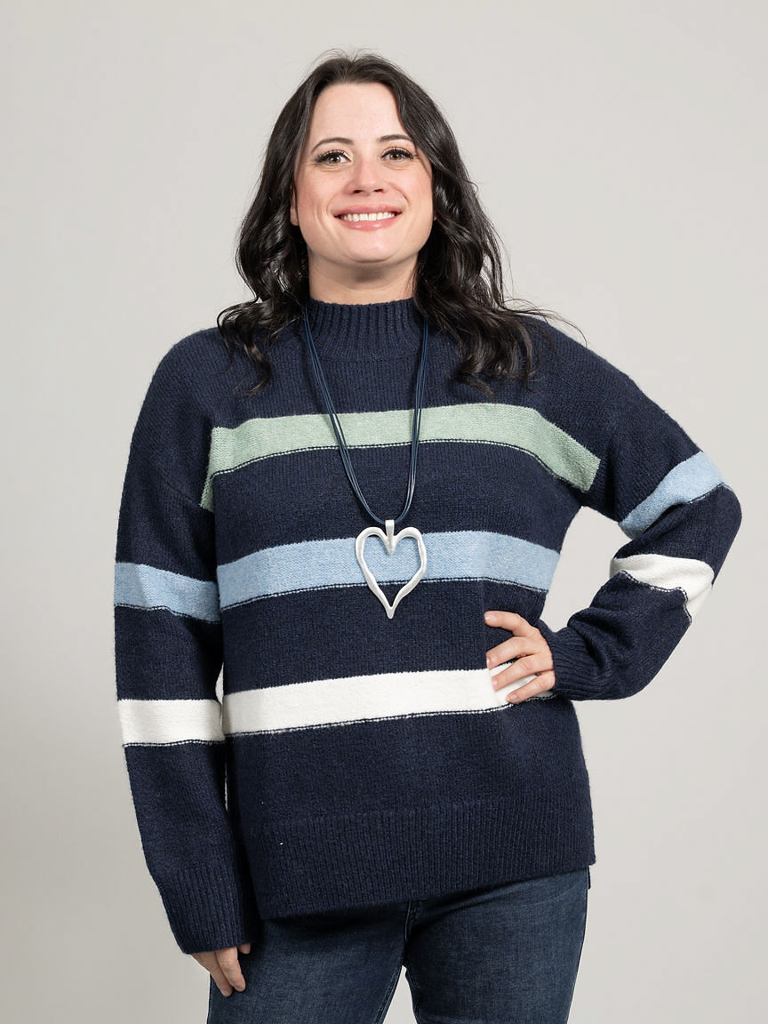 Striped Long Sleeve Mock-Neck Sweater Image 2