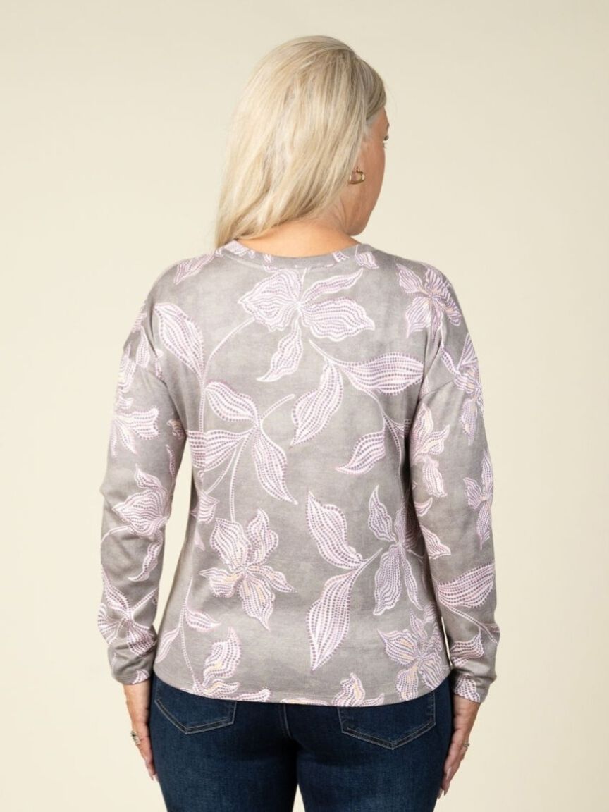 Fuzzy Soft V-Neck Combo Print Top