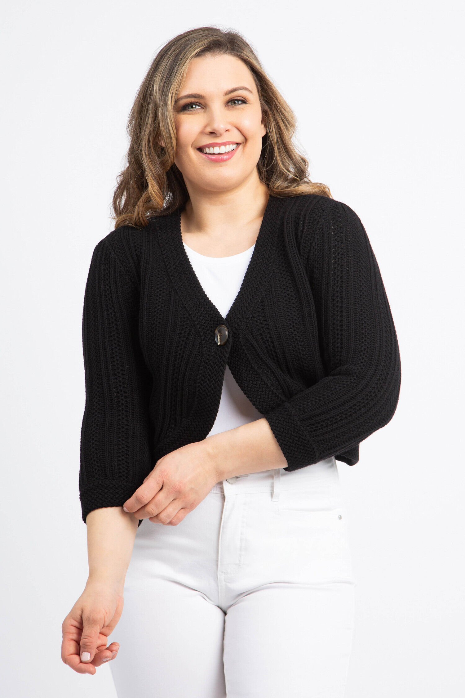 Cotton Button-Up Bolero Cardigan Image 1